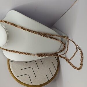 J. Crew Asymmetrical Necklace rose gold with rhinestone accent patinaed chain